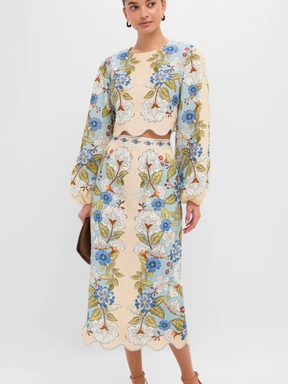 FARM Rio Blue, Cream & Green Floral Skirt Set